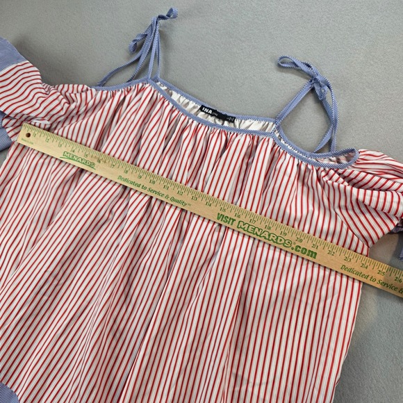 INA Striped Cold Shoulder A-line Dress Red White & Blue Americana Patriotic sz L - Picture 5 of 12